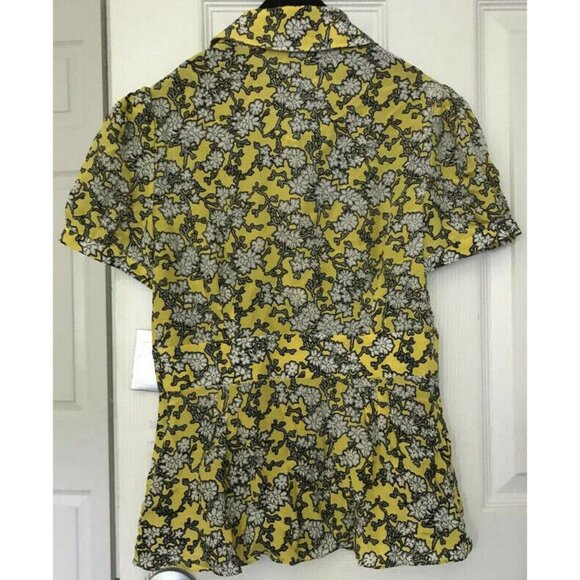 100% Silk Badgley Mischka Yellow Gray 729 Floral Women Blouse Size Petites 2 NWT - Picture 5 of 12